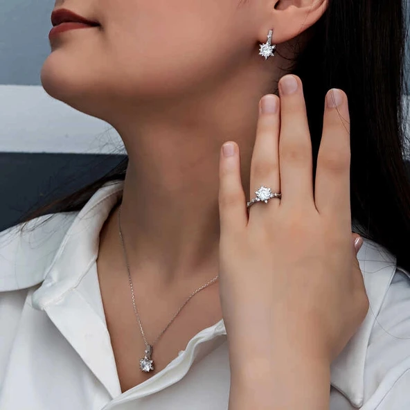 DMR Elegance ​Gümüş Çiçek Desenli Kadın Set - Resim 2
