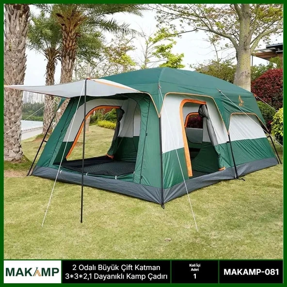 2 Odalı Büyük Çift Katman 3*3*2,1 Dayanıklı Kamp Çadırı ürün görseli 1