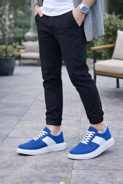 DMR Elegance JY011 Line Erkek Günlük Bağcıklı Süet Spor Sneaker Ayakkabı SBT - Mavi/Beyaz ürün görseli 1
