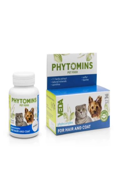 Veda Phytomins Hair and Coat 100 Tb (Kedi/Köpek Alopesi ve Dermatolojik Destek) ürün görseli 1