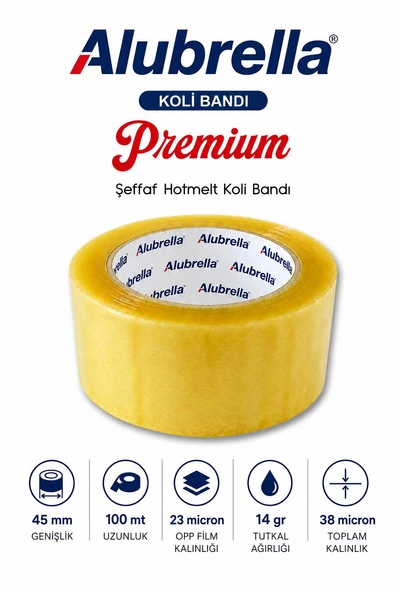 Premium Koli Bandı, 45 mm x 100 mt, şeffaf hotmelt 38 micron ürün görseli 1