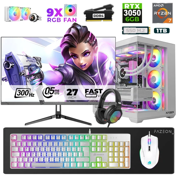 Xaser Star X40 Ryzen 7 5700X 32GB Ram 1TB M.2 NVMe SSD 6GB RTX3050 27" 300Hz Oyuncu Bilgisayarı ürün görseli 1