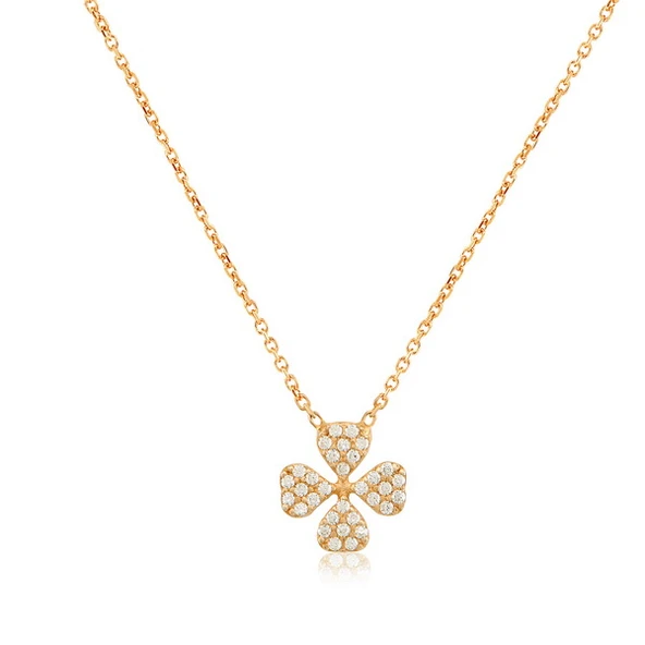EMILIANO JEWELLERY Zirkon Taşlı Pırlanta Montür Altın Kaplama Yonca Gümüş Kolye ürün görseli 1