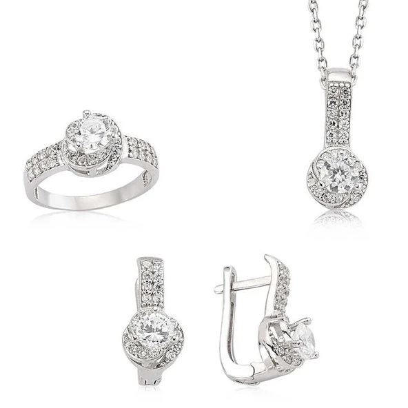DMR Elegance Gümüş Tek Taş Bayan Set ürün görseli 1