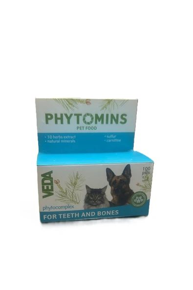 Vedavet Phytomins For Teeth And Bones Kedi Köpek Tamamlayıcı 100 Kapsül -skt 04.2027- ürün görseli 1