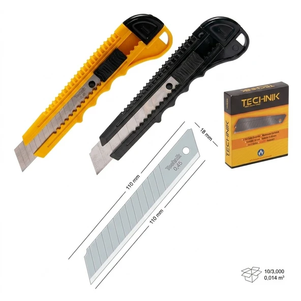 Technik Profesyonel Maket Bıçağı Seti 18 mm Yedek Bıçaklı Karışık Renk 2 Adet Maket Bıçağı 10'lu Yedek Bıçak ürün görseli 1