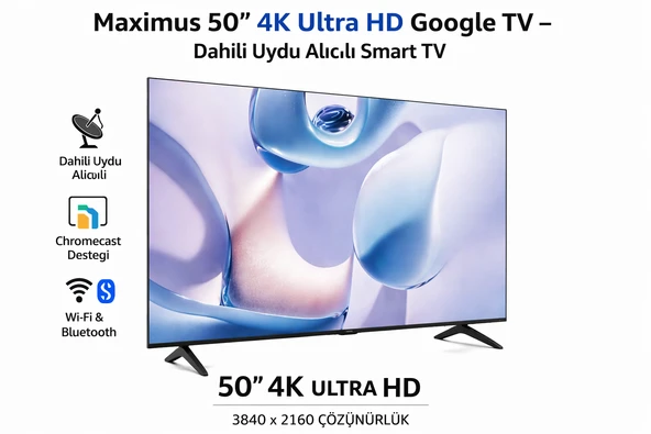 Maximus 50'' 127 Ekran 4K Ultra Hd Google Tv  Sesli Komut Kumanda  Frameless  HDR10  Dahili Uydu Alıcılı ürün görseli 1
