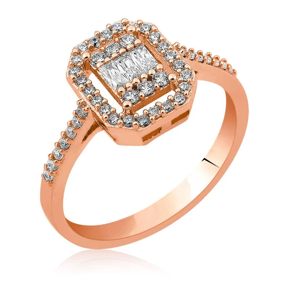 DMR Elegance Gümüş Baget Kesim Rose Bayan Yüzük ürün görseli 1