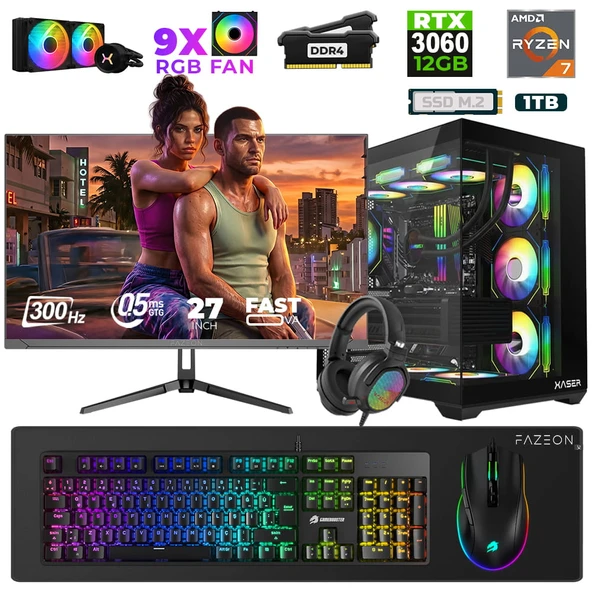 Xaser Star X50 Ryzen 7 5700X 16GB Ram 1TB M.2 NVMe SSD 12GB RTX3060 27" 300Hz Oyuncu Bilgisayarı ürün görseli 1