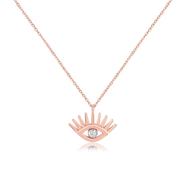 EMILIANO JEWELLERY Zirkon Taşlı Göz Figürlü Rose Altın Kaplama Gümüş Kolye ürün görseli 1