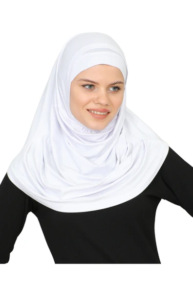 İki Parça Hazır Giyim Boyunluklu Başörtüsü Şal Hazır Eşarp Viskon  Beyaz ürün görseli 1