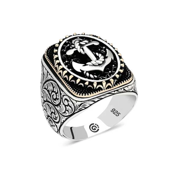 DMR Elegance Gümüş Deniz Çapası Oval Erkek Yüzük ürün görseli 1