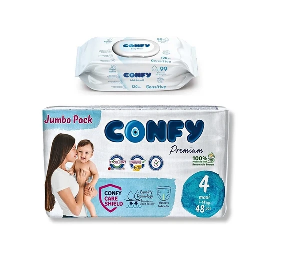Confy Premium Konfor Seti : 4 Numara Bebek Bezi 48 Adet ve Sensitive ıslak mendil 120 Adet ürün görseli 1