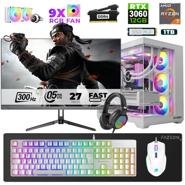 Xaser Star X60 Ryzen 7 5700X 16GB Ram 1TB M.2 NVMe SSD 12GB RTX3060 27" 300Hz Oyuncu Bilgisayarı ürün görseli 1