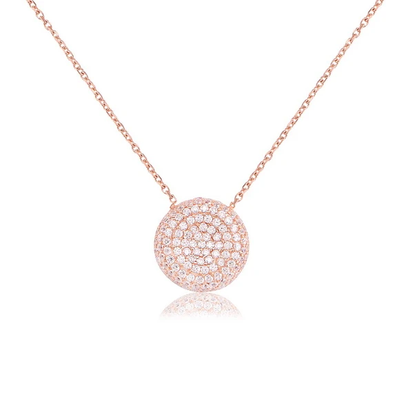 EMILIANO JEWELLERY Zirkon Taşlı Pırlanta Montür Rose Altın Kaplama Yuvarlak Gümüş Kolye ürün görseli 1