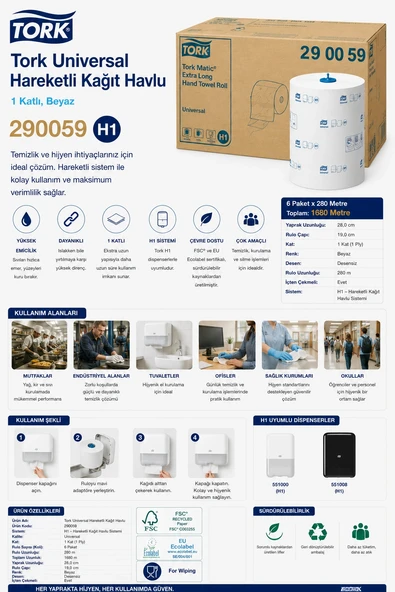 Tork 290059 Universal Hareketli Kağıt Havlu 6 Paket x 280 m ürün görseli 1
