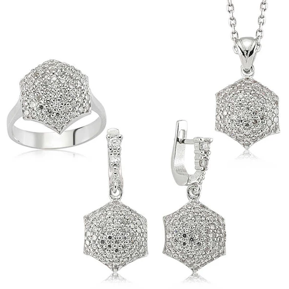 DMR Elegance Gümüş Zirkon Taşlı Bayan Set ürün görseli 1