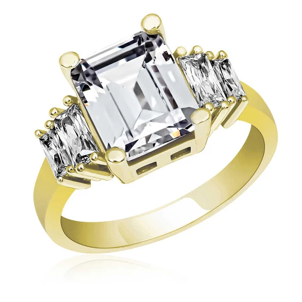 DMR Elegance Gümüş Gold Baget Taşlı Bayan Yüzük ürün görseli 1