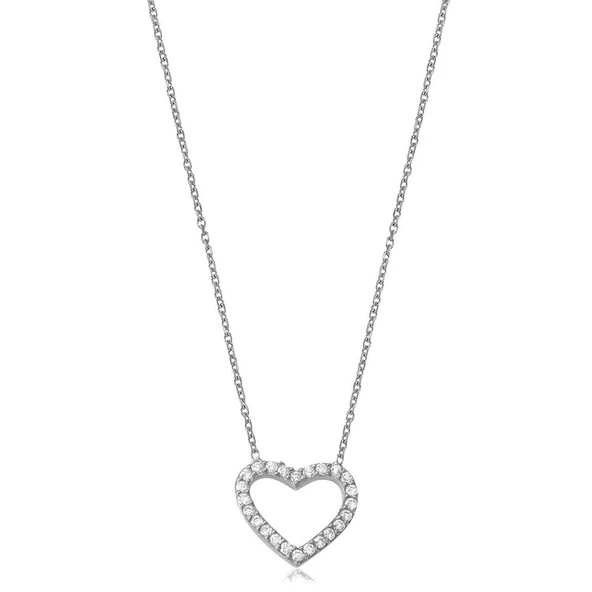 EMILIANO JEWELLERY Zirkon Taşlı Pırlanta Montür Rodium Kaplama Kalp Gümüş Kolye ürün görseli 1