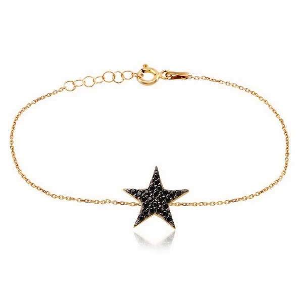 EMILIANO JEWELLERY Siyah Taşlı Altın Kaplama Yıldız Desenli Gümüş Bileklik ürün görseli 1