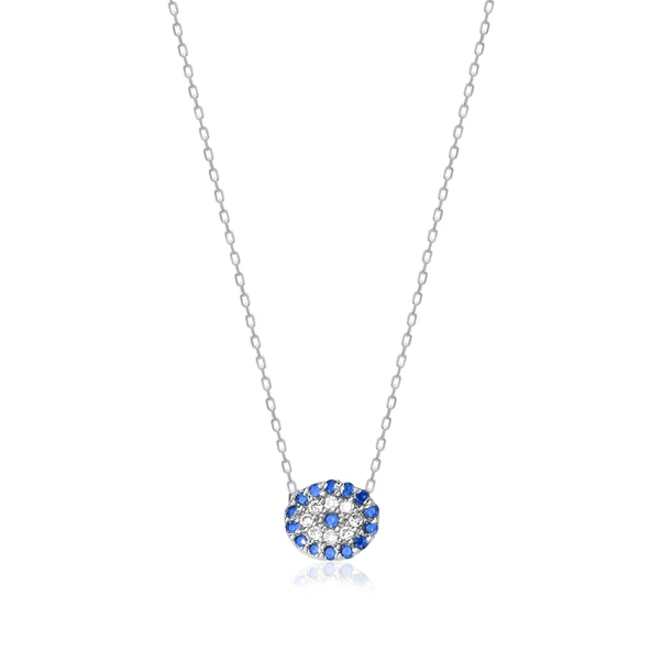 EMILIANO JEWELLERY Zirkon Taşlı Pırlanta Montür Rodaj Kaplamalı Gümüş Oval Kolye ürün görseli 1