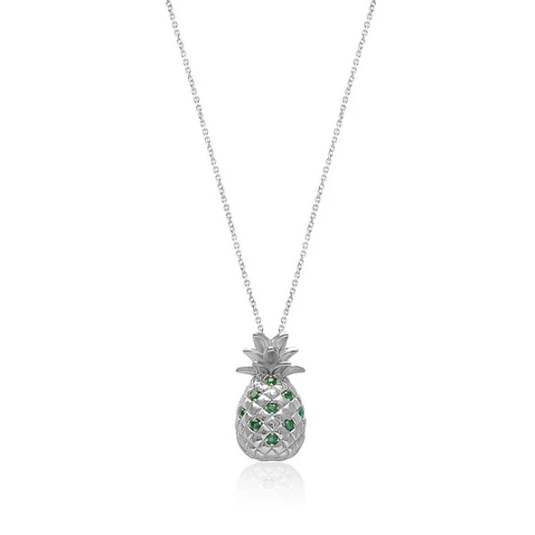Zirkon Yeşil Taşlı Gümüş Rengi Kaplamalı Ananas Desenli Gümüş Kolye ürün görseli 1