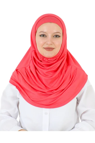 İki Parça Hazır Giyim Boyunluklu Başörtüsü Şal Hazır Eşarp Viskon  Pembe ürün görseli 1