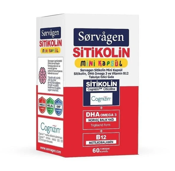Sorvagen Sitikolin DHA Omega-3 ve B12 60 Mini Kapsül ürün görseli 1