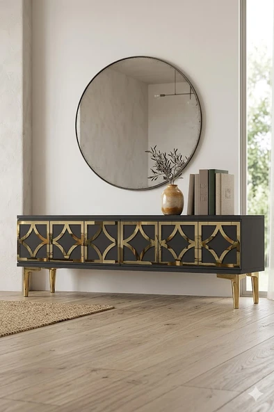 TSA1237AG LEM Tv Sehpası Antrasit-Gold 120cm ürün görseli 1