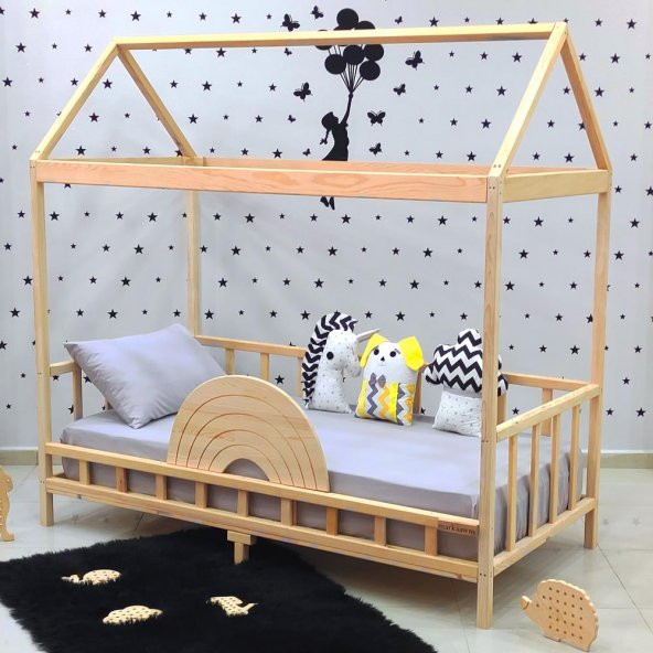 Markaawm Çatılı Montessori Yatak 90x190 Doğal Çam Çocuk Karyola ürün görseli 1