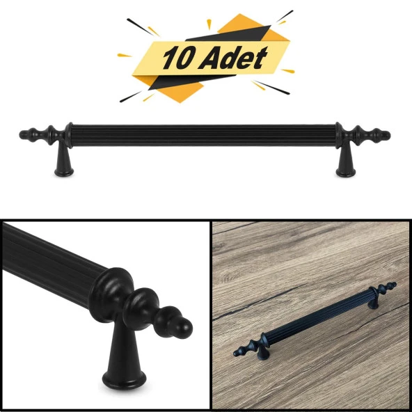 10 Adet Ovacık Mobilya Mutfak Dolap Çekmece Dolabı Kapak Metal Siyah Kulpu Kulbu Kulpları 160 Mm ürün görseli 1