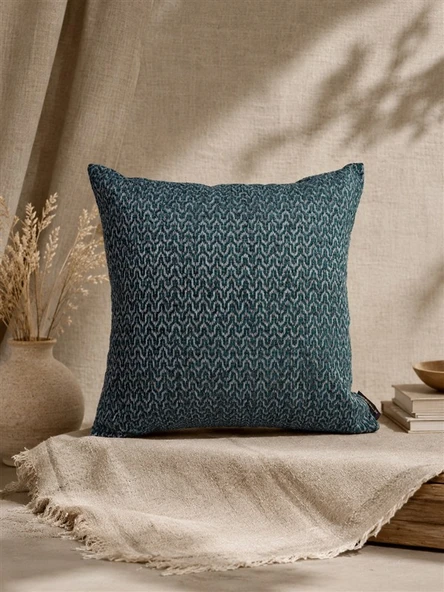 Petrol Mavisi Geometrik Desenli Keten Kırlent Kılıfı 43x43 cm – Premium Collection ürün görseli 1
