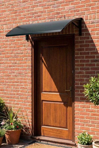 Metal Kapı Pencere Üstü Pratik Sundurma 20x64x115cm  Siyah ürün görseli 1