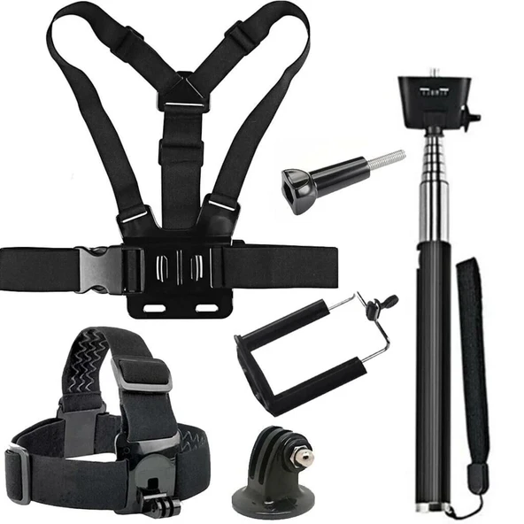 Tüm Aksiyon Kameraları Için Kafa Bandı Göğüs Bandı Ve Monopod Başlangıç Seti ürün görseli 1