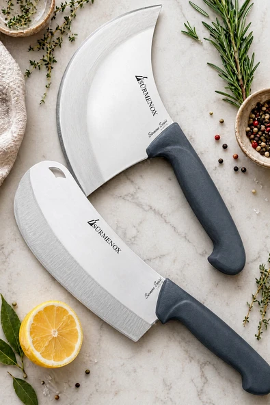 Sürmene Silver Serisi 2 li Pizza Börek Bıçağı Gri Sap Pide Salata Kıyma Mutfak Bıçak ( Srm-03 ) ürün görseli 1