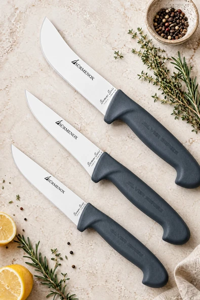 Sürmene Silver Serisi 3 lü Mutfak Bıçak Seti Gri Sap Mutfak Kasap Et Ekmek Sebze Bıçağı HDS-104 ürün görseli 1