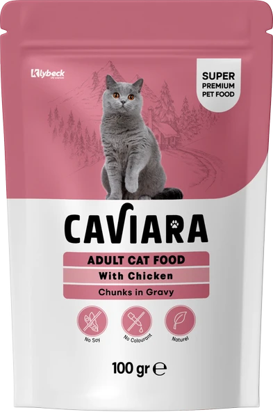 Caviara Caviara Pouch Sos Içinde Et Parçacıklı Tavuklu Yetişkin Kedi Pouch Yaş Mama 100 gr ürün görseli 1