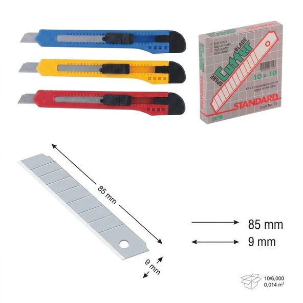 Profesyonel 9 mm Maket Bıçağı Seti Karışık Renk 3 Adet Maket Bıçağı 10'lu Yedek Bıçak ürün görseli 1