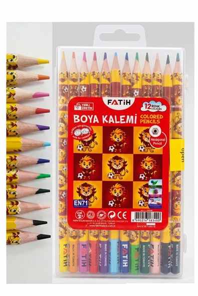 12 li Kuru Boya Kalemi Plastik Kutu 1 Paket Fatih Taraftar Sarı Kırmızı 12 Renk Kuruboya Tam Boy Renkli Kalem Aslan ürün görseli 1