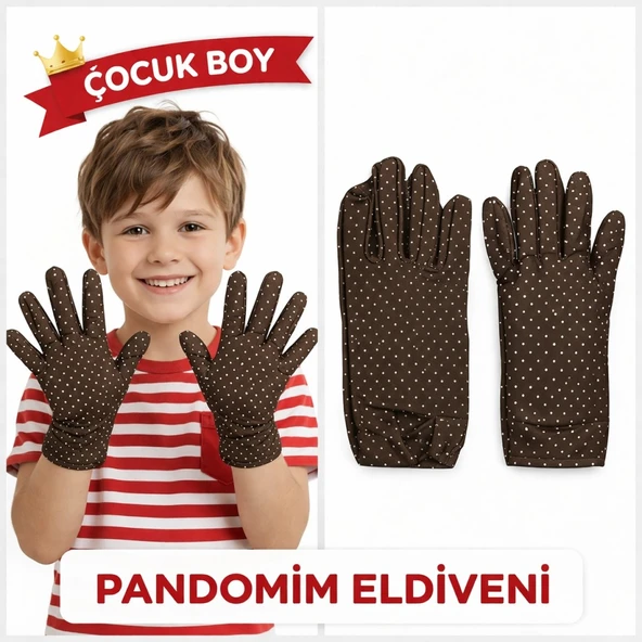 Çocuk Boy Pandomim Eldiveni Beyaz Puantiyeli Kahve Renk Gösteri Eldiveni 23 Nisan 19 Mayıs ürün görseli 1