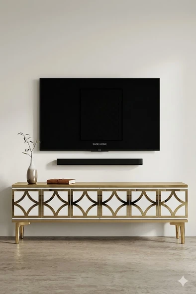 TSA1237DBG LEM Tv Sehpası Safirmeşe-Beyaz-Gold 120cm ürün görseli 1