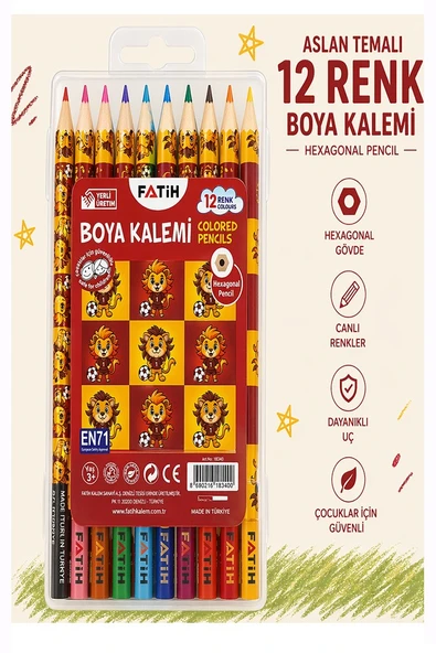 12 li Kuru Boya Kalemi Plastik Kutu 1 Paket Fatih Taraftar Sarı Kırmızı 12 Renk Kuruboya Tam Boy Renkli Kalem Aslan ürün görseli 1