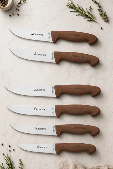 Sürmene Silver Serisi 6 lı Mutfak Bıçak Seti Kahve Sap Et Ekmek Sebze Meyve Kesme Bıçağı (Srx-011) ürün görseli 1