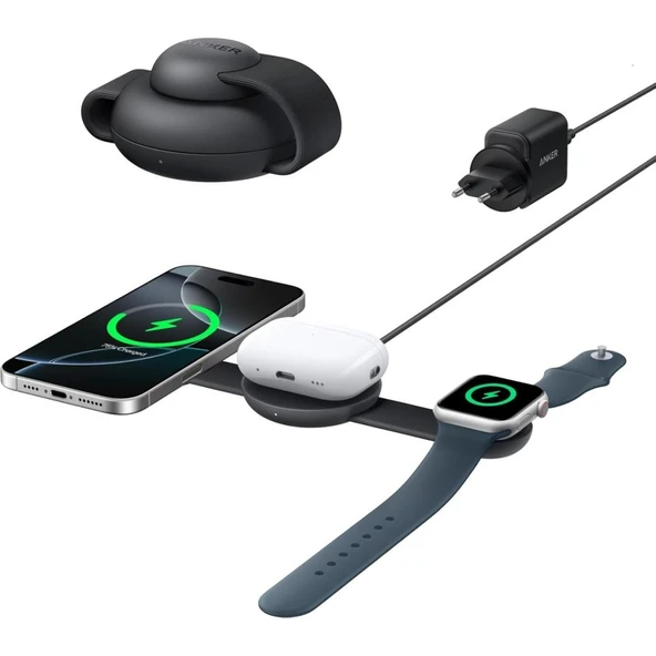 Anker Ufo MagGo B25M8 Siyah 3in1 MagSafe Kablosuz Şarj Aleti - OUTLET ürün görseli 1