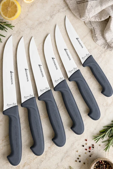 Sürmene Silver Serisi 6 lı Mutfak Bıçak Seti Gri Sap Yüzme Sıyırma Kasap Et Ekmek Sebze Bıçağı HDS-107 ürün görseli 1