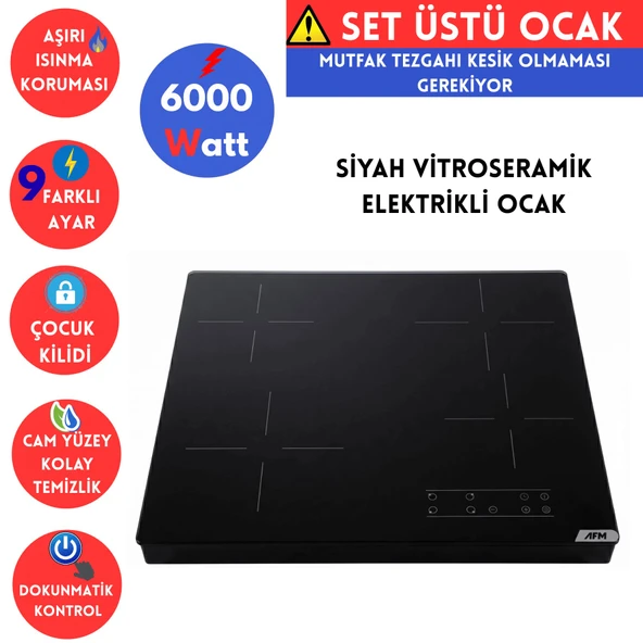 AFM Tech FC-06 Siyah Tezgah & SET ÜSTÜ  Vitroseramik Elektrikli Ocak / Dokunmatik Dijital Gösterge ürün görseli 1