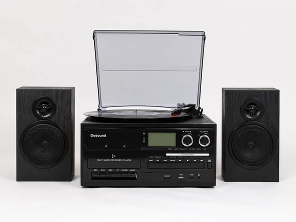 Dosound TR-18 Ahşap Hoparlörlü Pikap Çalar Kaset CD Bluetooth USB SD Müzik Sistemi ürün görseli 1