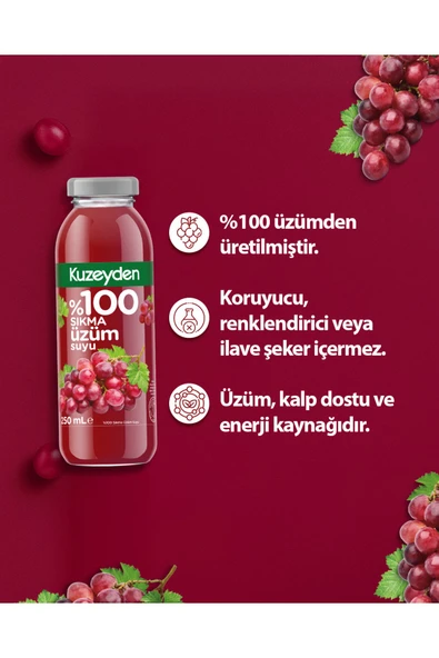%100 Sıkma Üzüm Suyu (4x250ml) - Resim 3