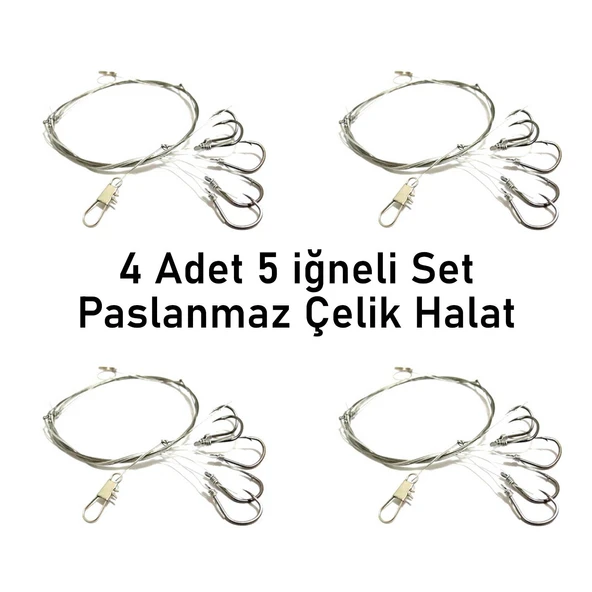 Valkyrie 5 İğneli Paslanmaz Çelik Halatlı Dip Hırsız Olta Takımı 4’lü Set 10# Karbon Çelik İğne ürün görseli 1
