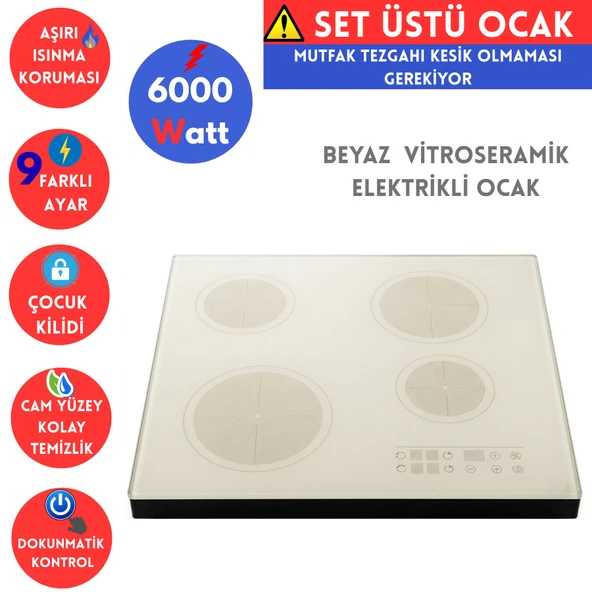 AFM Tech FC-07 Beyaz Tezgah & SET ÜSTÜ  Vitroseramik Elektrikli Ocak / Dokunmatik Dijital Gösterge ürün görseli 1